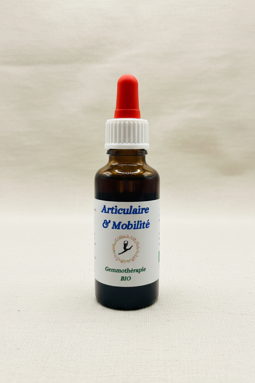 Articulaire & Mobilité gemmothérapie bio – Flacon 30ml macérat de bourgeons artisanal Cévennes