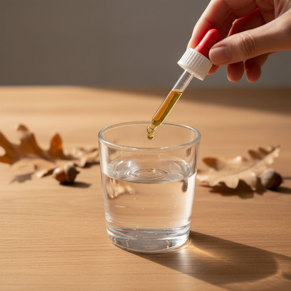 Utilisation Chêne Pédonculé Gemmothérapie BIO — gouttes dans un verre d’eau