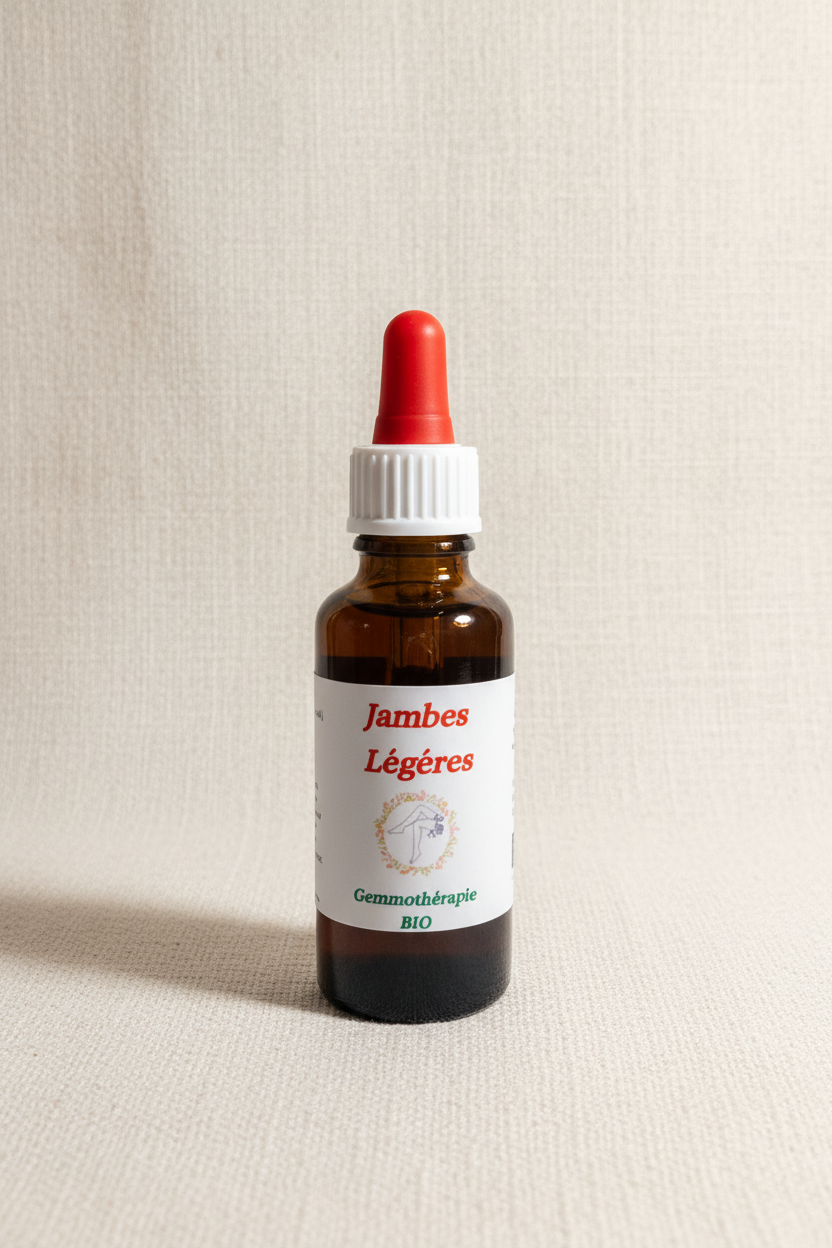 Jambes Légères gemmothérapie bio – Flacon 30ml macérat de bourgeons artisanal Cévennes
