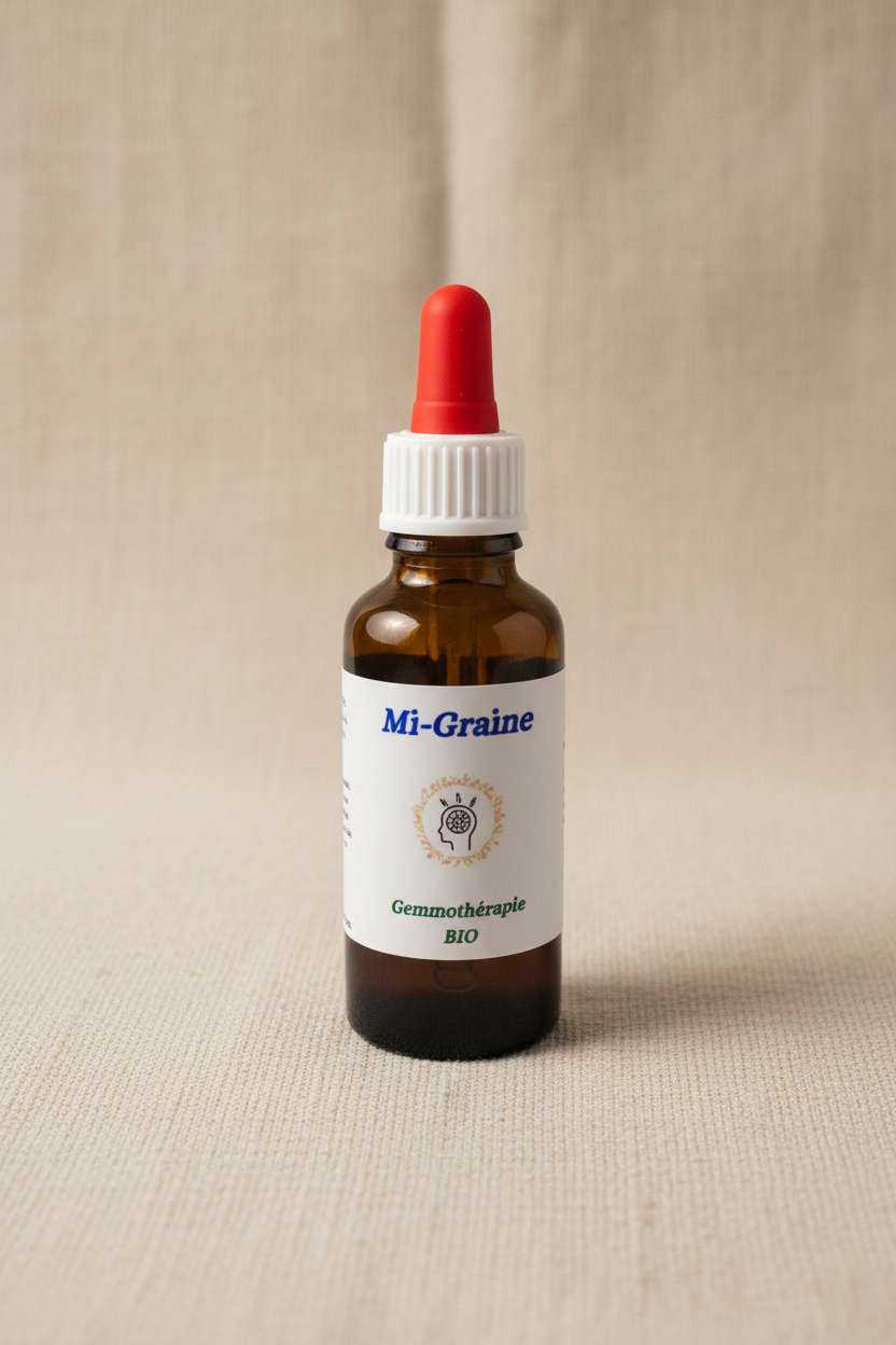 Mi-Graine gemmothérapie bio – Flacon 30ml macérat de bourgeons artisanal Cévennes