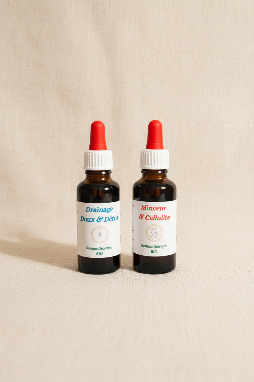 Pack Détox & Minceur gemmothérapie bio – 2 flacons 30ml macérat de bourgeons artisanal Cévennes