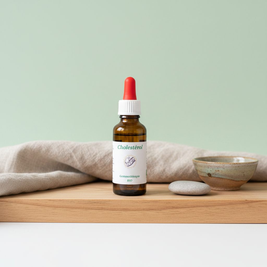 Cholestérol — fond vert pastel, blanc sous la planche