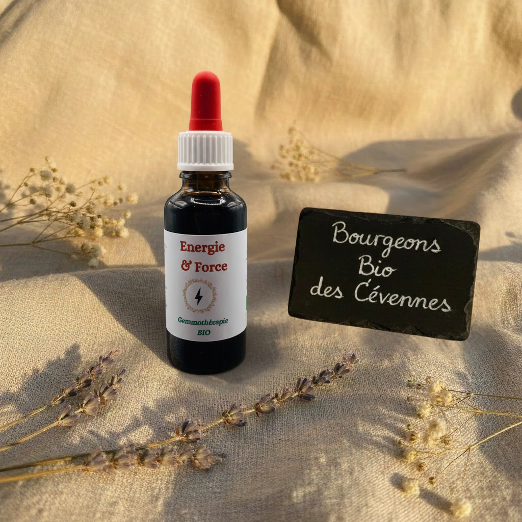 Gemmothérapie artisanale bio Energie & Force dans son univers naturel Cévennes – Arom'Elia
