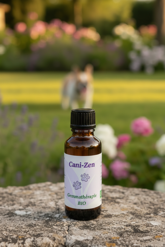 Cani-Zen fiole zoomée bouledogue français en fond flouté