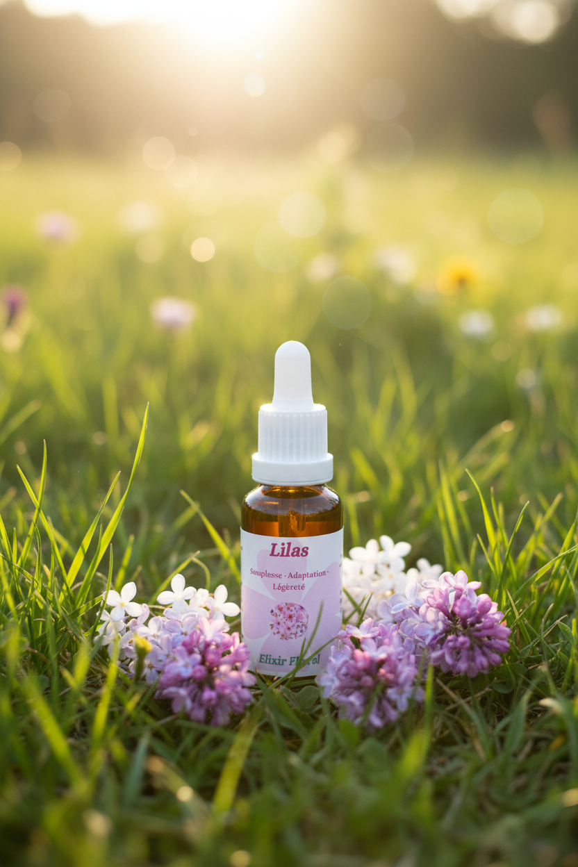 Élixir Floral de Lilas – fiole seule dans la prairie