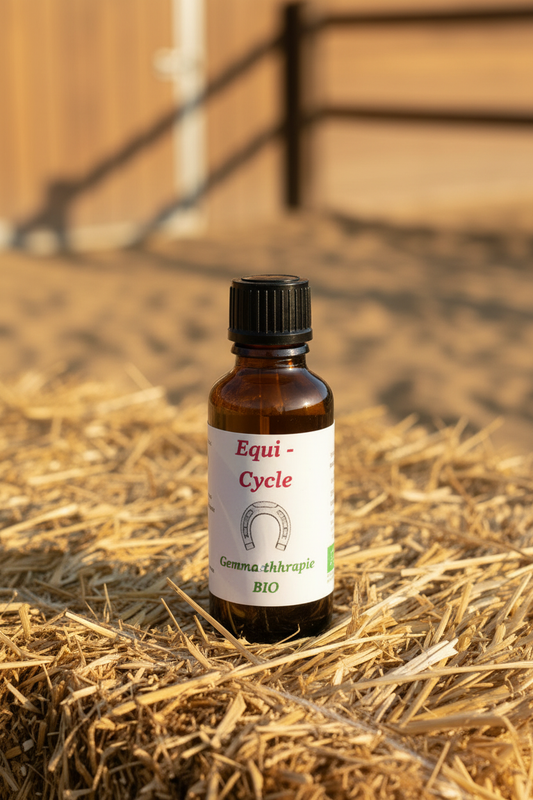 Equi-Cycle fiole zoomée sur botte de paille