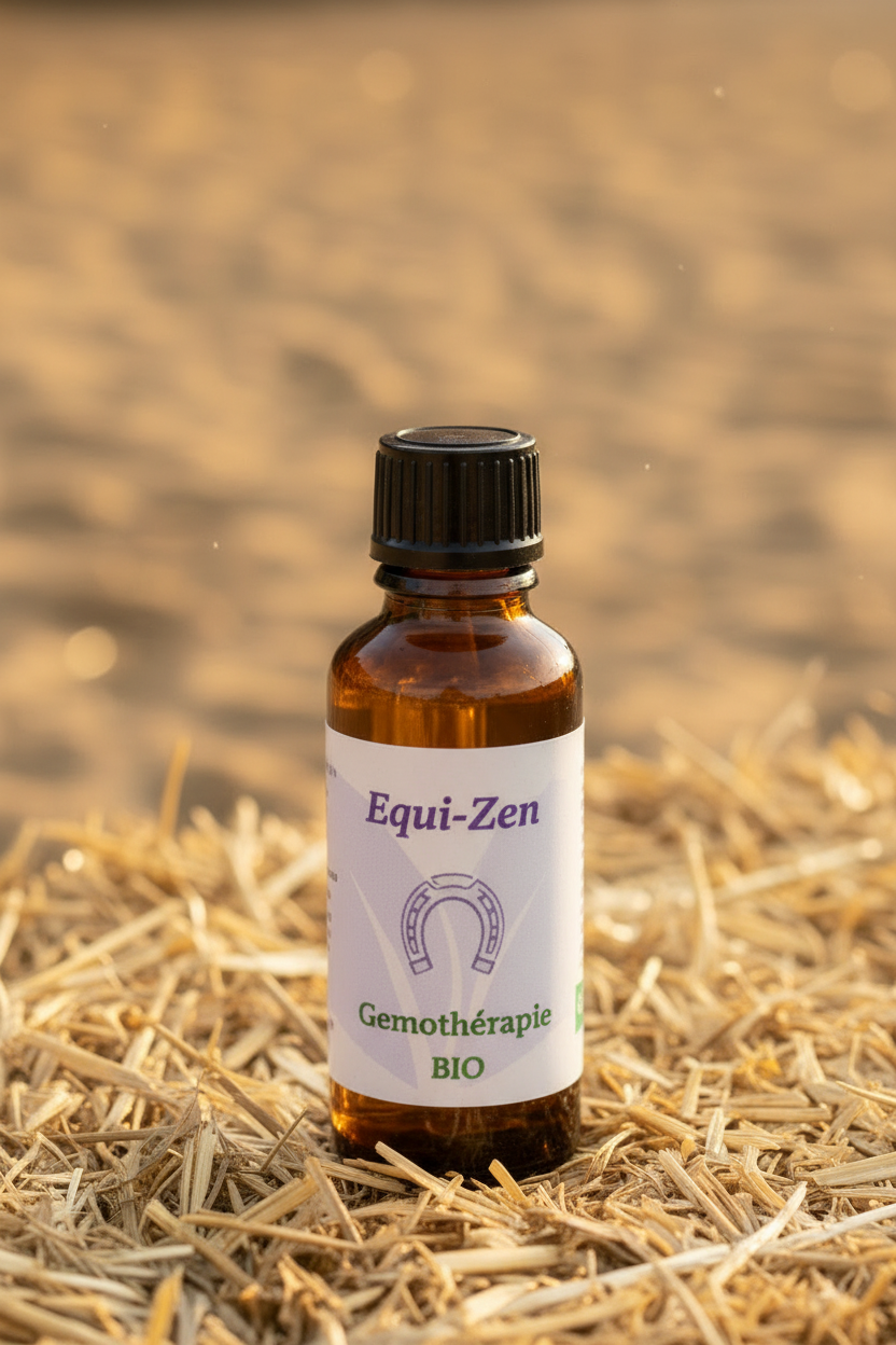 Equi-Zen fiole zoomée sur botte de paille