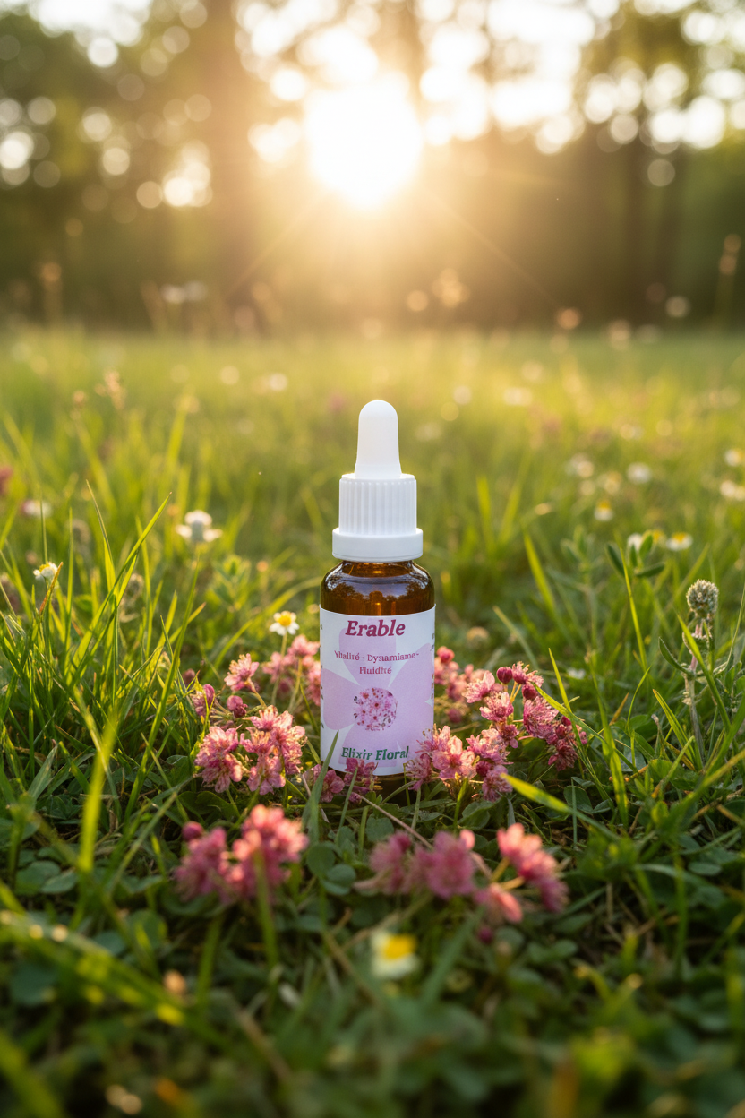 Élixir Floral d'Érable – fiole seule dans la prairie