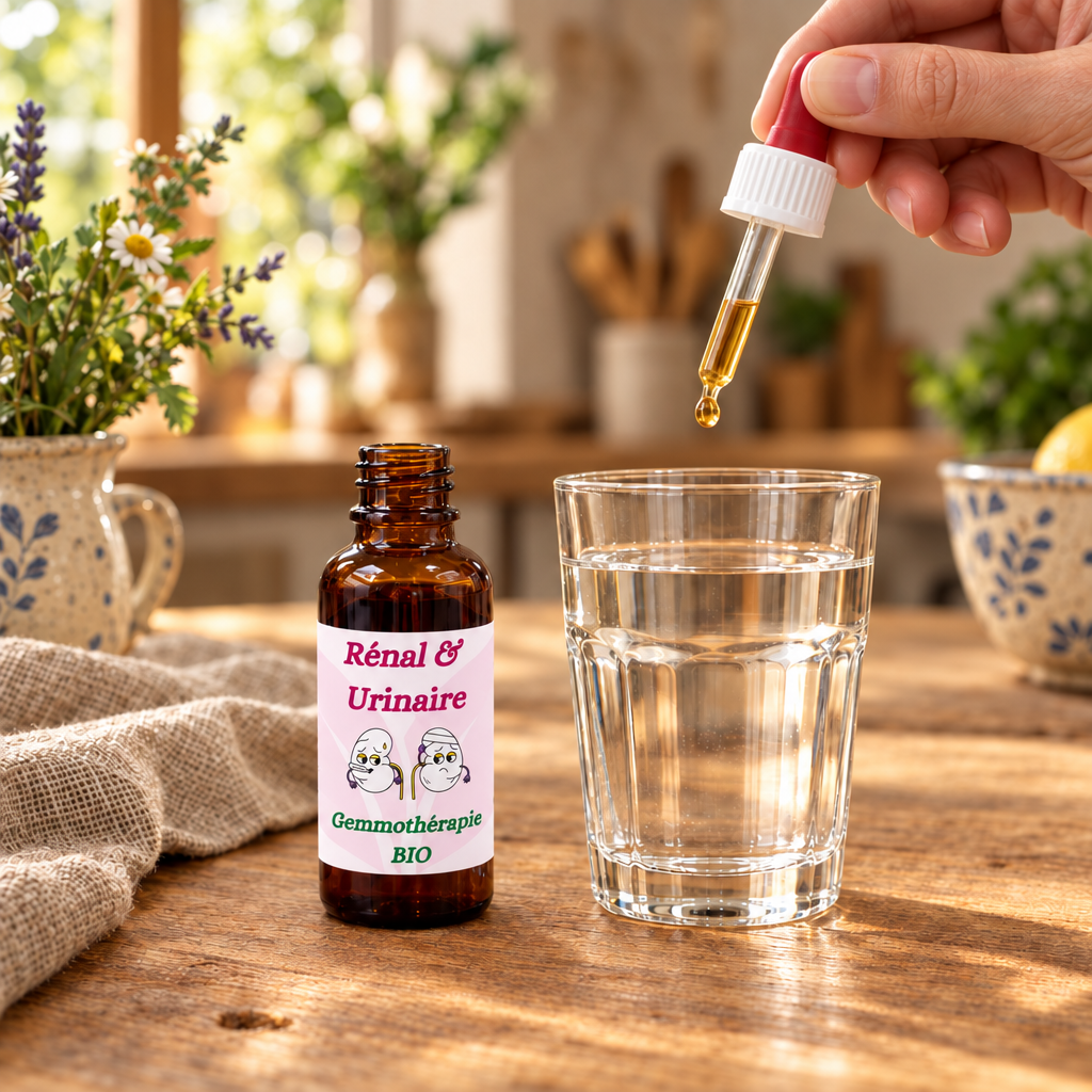 Rénal & Urinaire, pipette au-dessus d’un verre d’eau