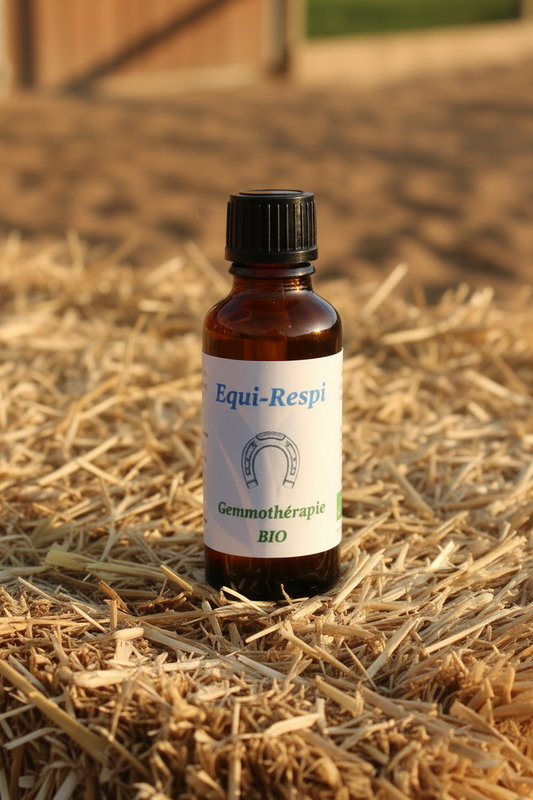 Equi-Respi fiole zoomée sur botte de paille