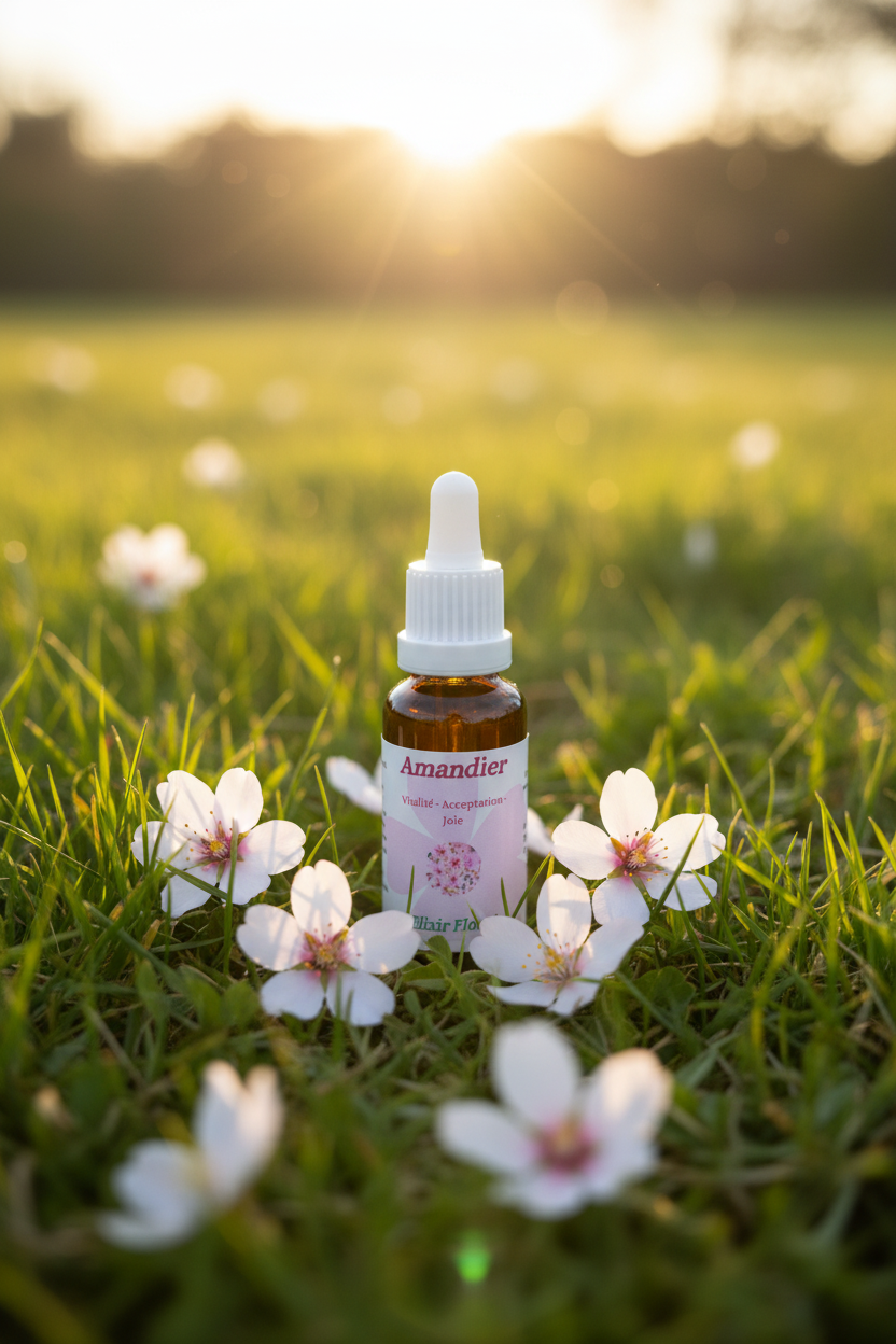 Élixir Floral d'Amandier – fiole seule dans la prairie