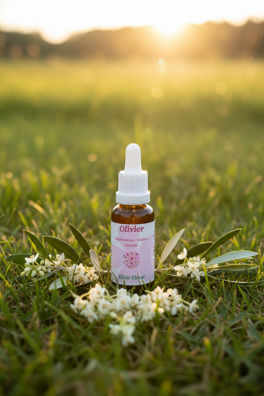 Élixir Floral d'Olivier – fiole seule dans la prairie
