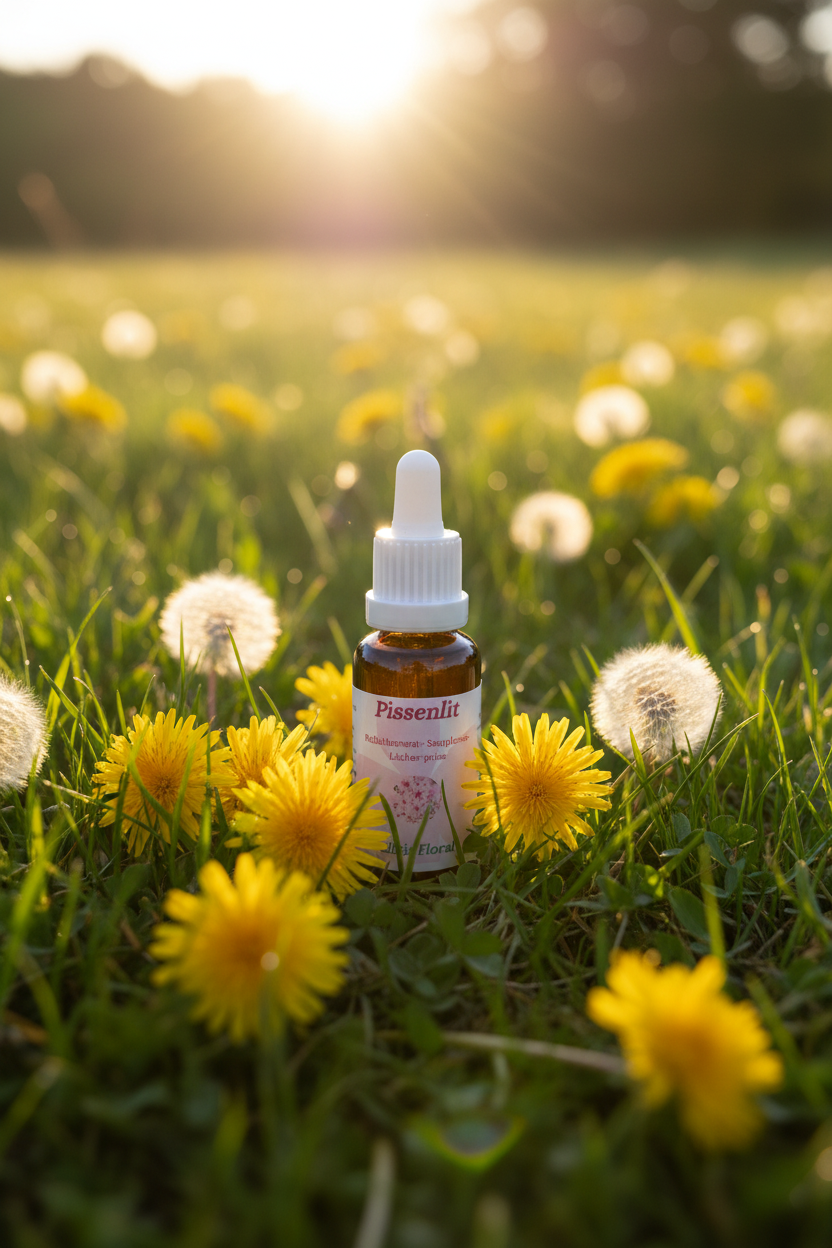 Élixir Floral de Pissenlit – fiole seule dans la prairie