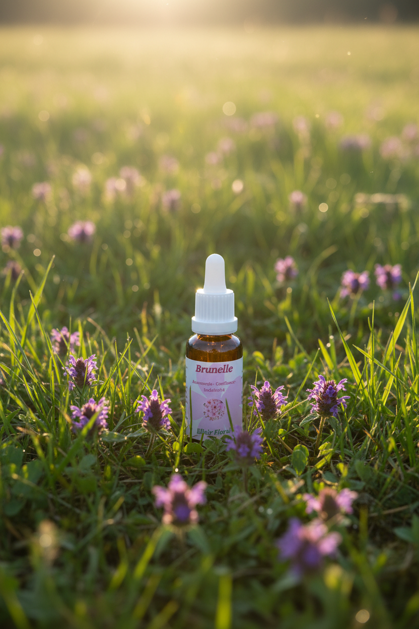 Élixir Floral de Brunelle – fiole seule dans la prairie