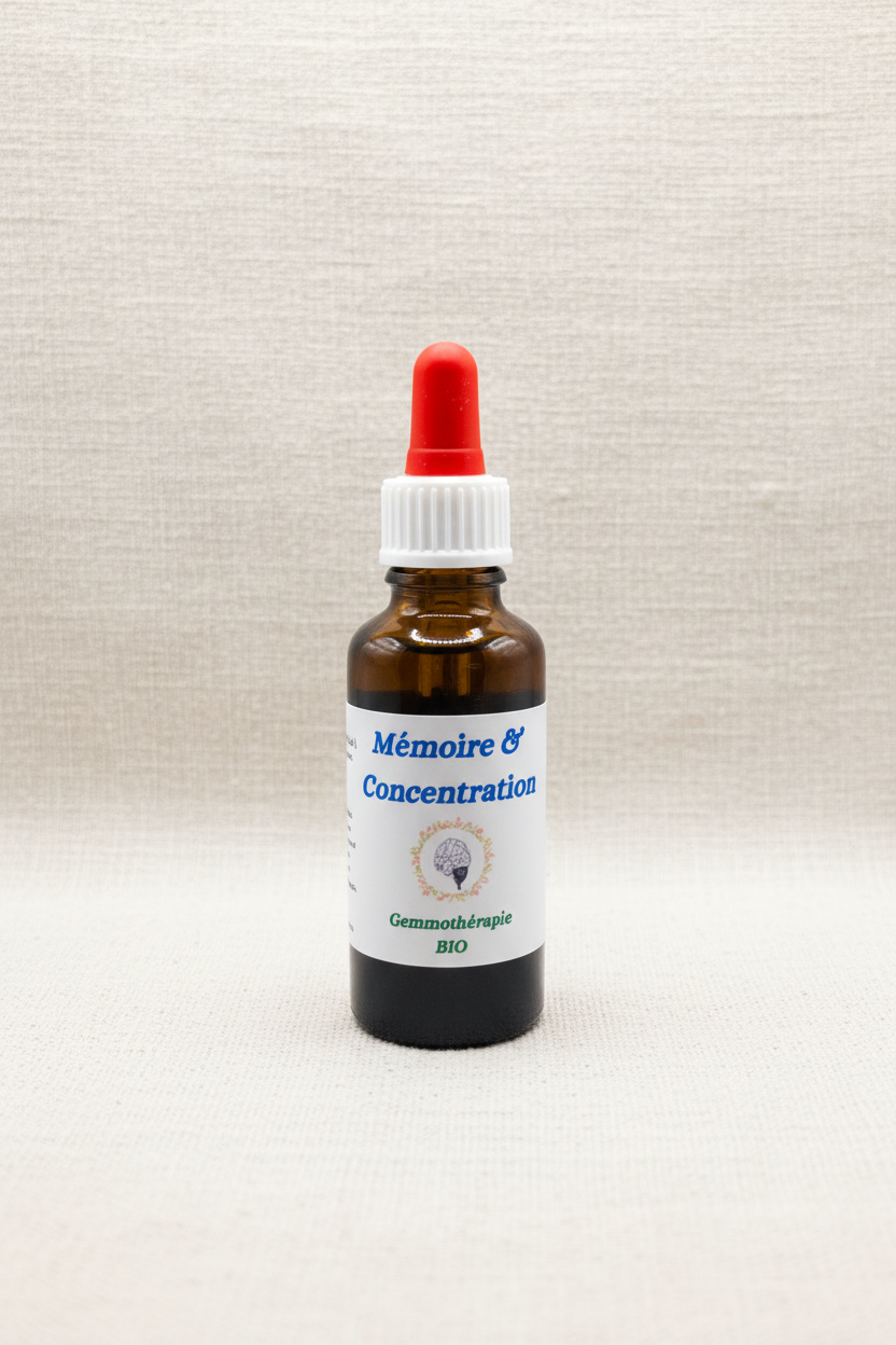 Mémoire & Concentration gemmothérapie bio – Flacon 30ml macérat de bourgeons artisanal Cévennes
