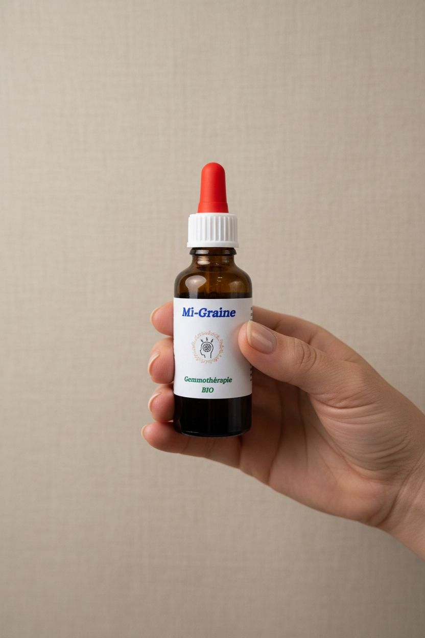 Flacon 30ml gemmothérapie Mi-Graine – Format et contenance réelle
