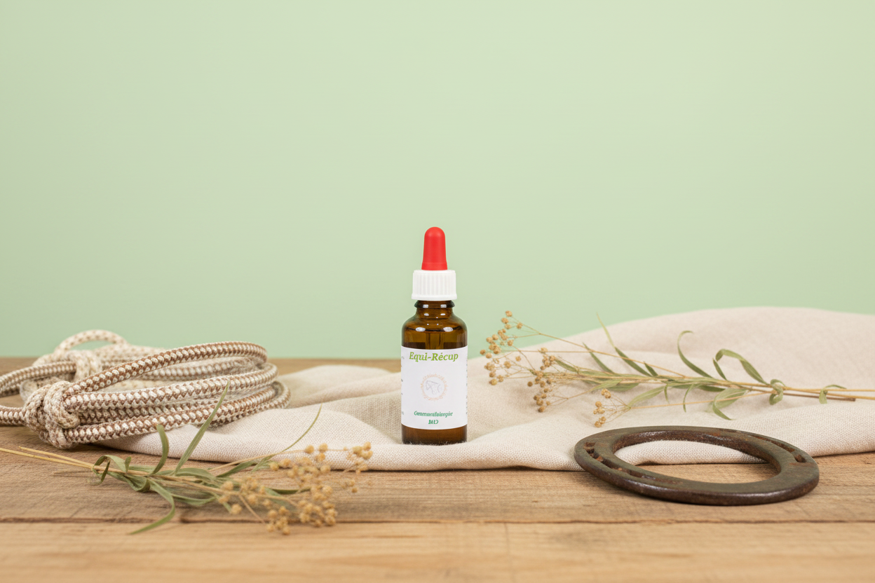 Mise en scène Equi-Récup – flacon original + mur vert clair