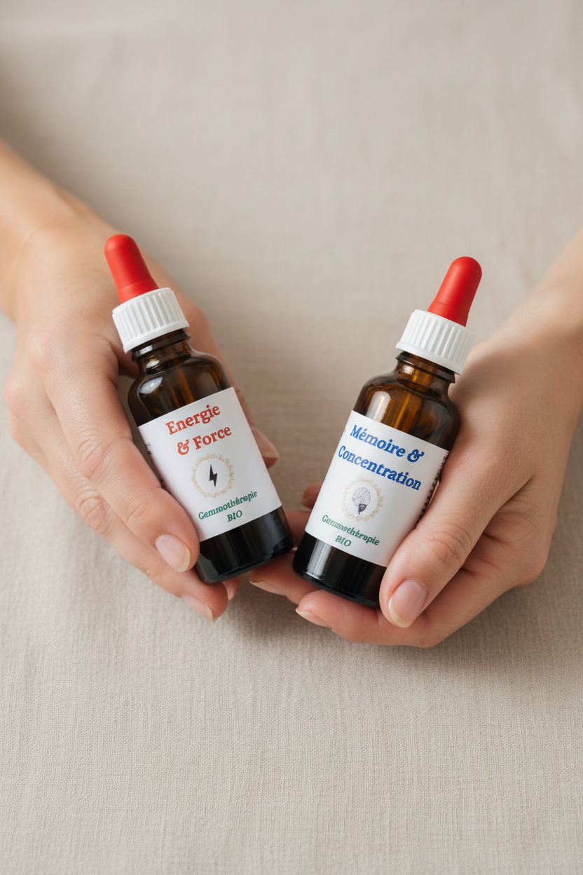 Pack 2×30ml gemmothérapie Énergie & Concentration – Format et contenance réelle
