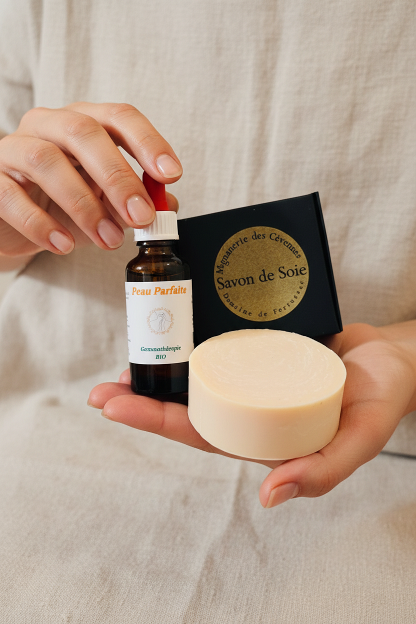 Pack gemmothérapie Peau Parfaite et savon de soie – Format et contenance réelle
