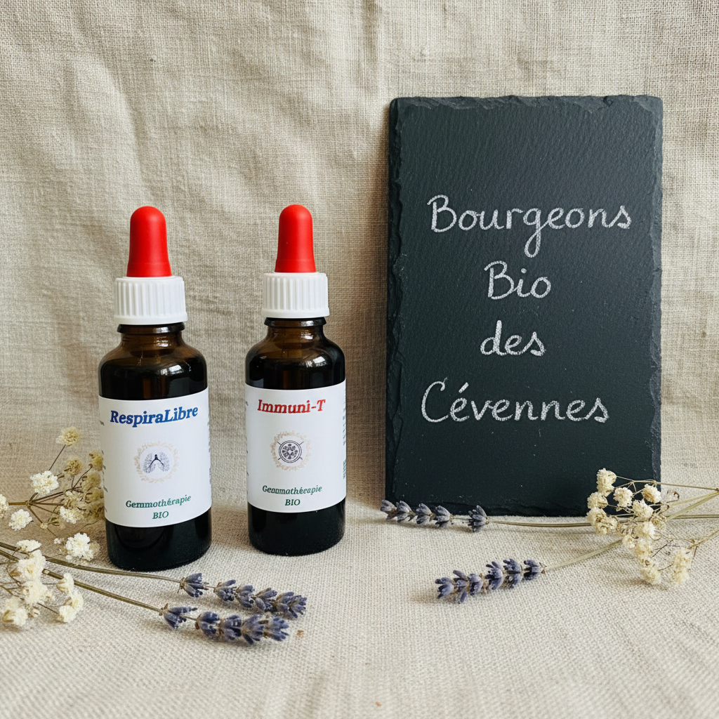 Gemmothérapie artisanale bio Pack Respiration & Immunité dans son univers naturel Cévennes – Arbor'Elia
