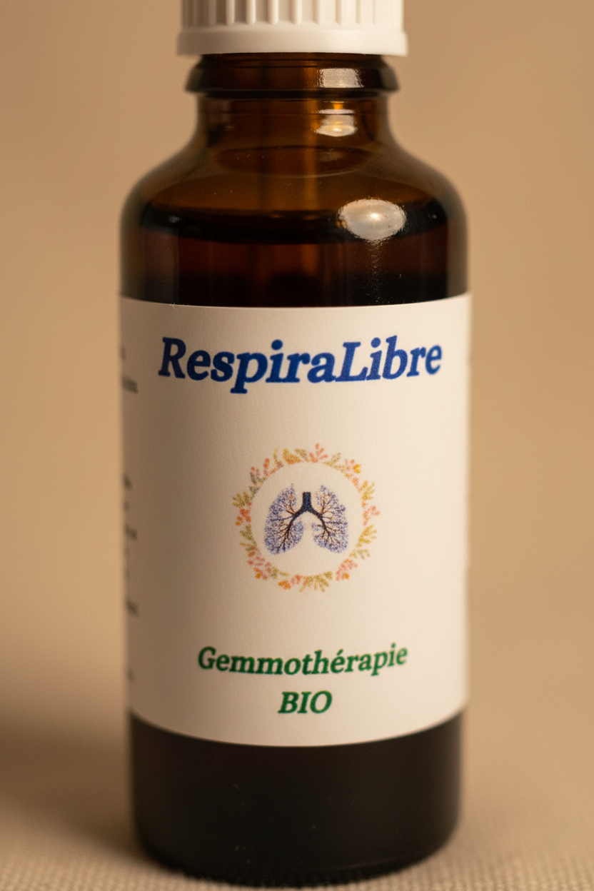 Détail étiquette artisanale gemmothérapie RespiraLibre bio – Macérat de bourgeons certifié
